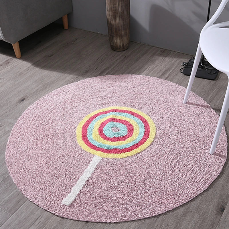 Ihomed Candy Print Rug Nordic Soft Cotton Rugs Baby Rugs Pet Activity Carpet Play Mat Area Carpet Kids Bedroom Nursery Decor Pink Gray