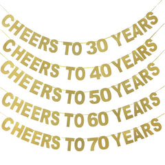 Ihomed 30th Birthday Gold Banner 40 birthday Cheers To 10 20 30 40 50 60 70 80 Years Letter Flag Anniversary Birthday Party Decoration