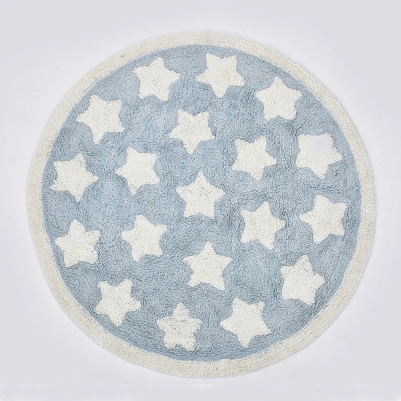 Ihomed Star Rug Tapete Infantil Round Nordic Cotton Floor Mat Kilim Soft Blue Rugs for Baby Children Kids Bedroom Living Room Decor