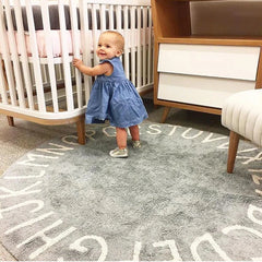 Ihomed Letters Rug Round Cotton Mat Soft Pink Gray Pet Game Play Area Living Room Carpet Kids Bedroom Decor Photography Accessories