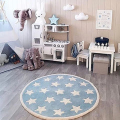 Ihomed Star Rug Tapete Infantil Round Nordic Cotton Floor Mat Kilim Soft Blue Rugs for Baby Children Kids Bedroom Living Room Decor