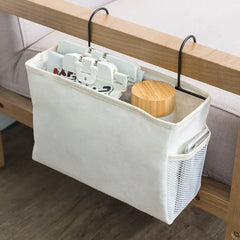 Ihomed Canvas Hanging Organizer Hotel Dormitory Bed Sofa Side Storage Bag Home Office Desk Table Small Stuff Holder Organiser Basket