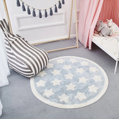 Ihomed Star Rug Tapete Infantil Round Nordic Cotton Floor Mat Kilim Soft Blue Rugs for Baby Children Kids Bedroom Living Room Decor