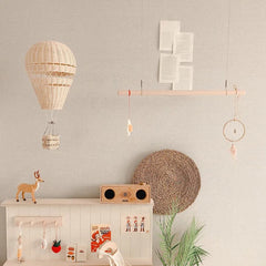 Ihomed Handmade Kids Room Decoration Nordic Style Children Bedroom Kindergarten Rattan Weaven Hot Air Balloon Craft Wall Hanging Decor