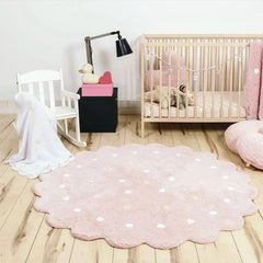 Ihomed Nordic Cotton Round Rug Dots Wave Shape Floor Mat Soft Pink White Carpet Kids Playmat Bedroom Pad Kawaii Home Room Decor 120cm