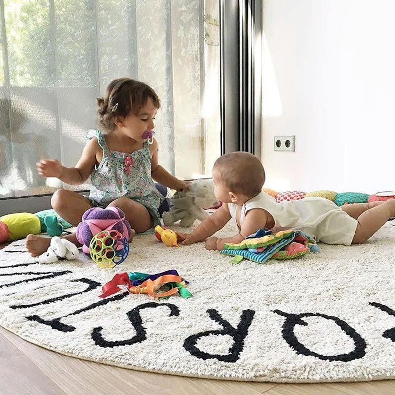 Ihomed Letters Rug Round Cotton Mat Soft Pink Gray Pet Game Play Area Living Room Carpet Kids Bedroom Decor Photography Accessories