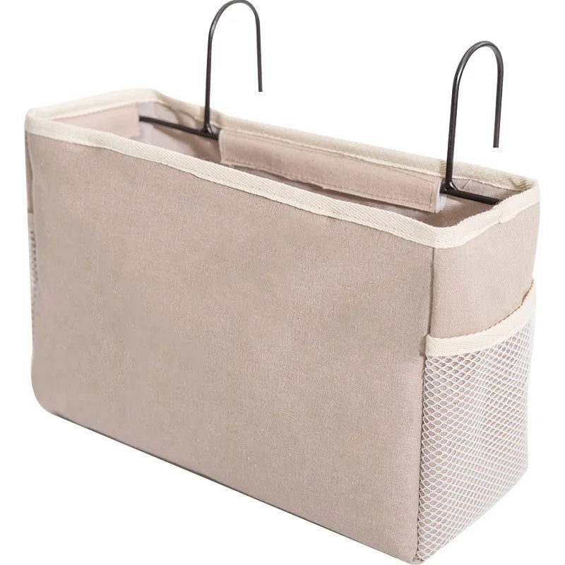 Ihomed Canvas Hanging Organizer Hotel Dormitory Bed Sofa Side Storage Bag Home Office Desk Table Small Stuff Holder Organiser Basket