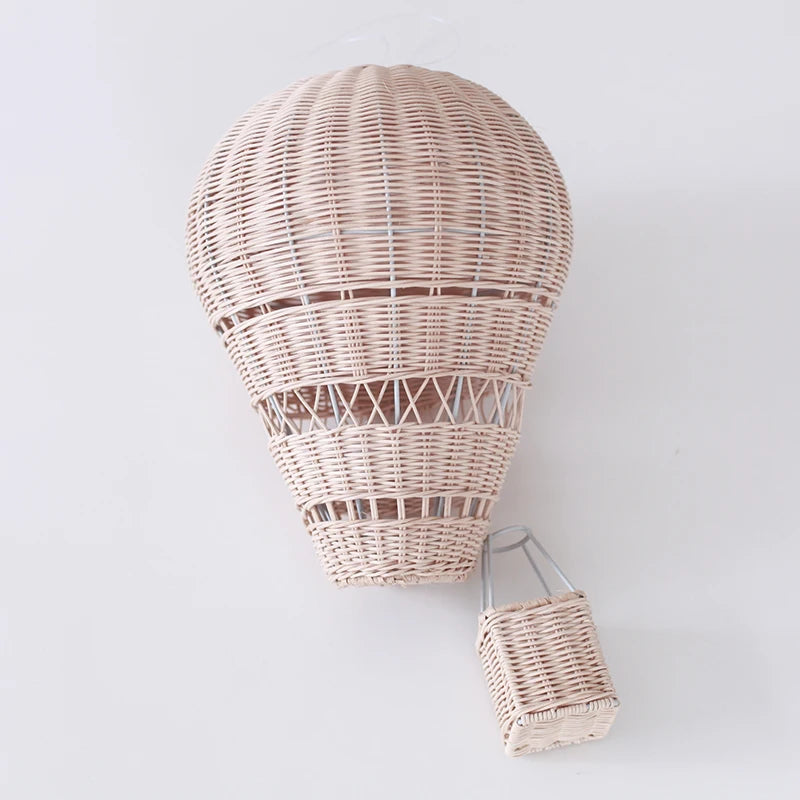 Ihomed Handmade Kids Room Decoration Nordic Style Children Bedroom Kindergarten Rattan Weaven Hot Air Balloon Craft Wall Hanging Decor