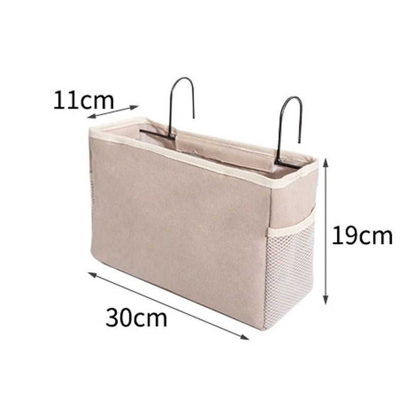 Ihomed Canvas Hanging Organizer Hotel Dormitory Bed Sofa Side Storage Bag Home Office Desk Table Small Stuff Holder Organiser Basket