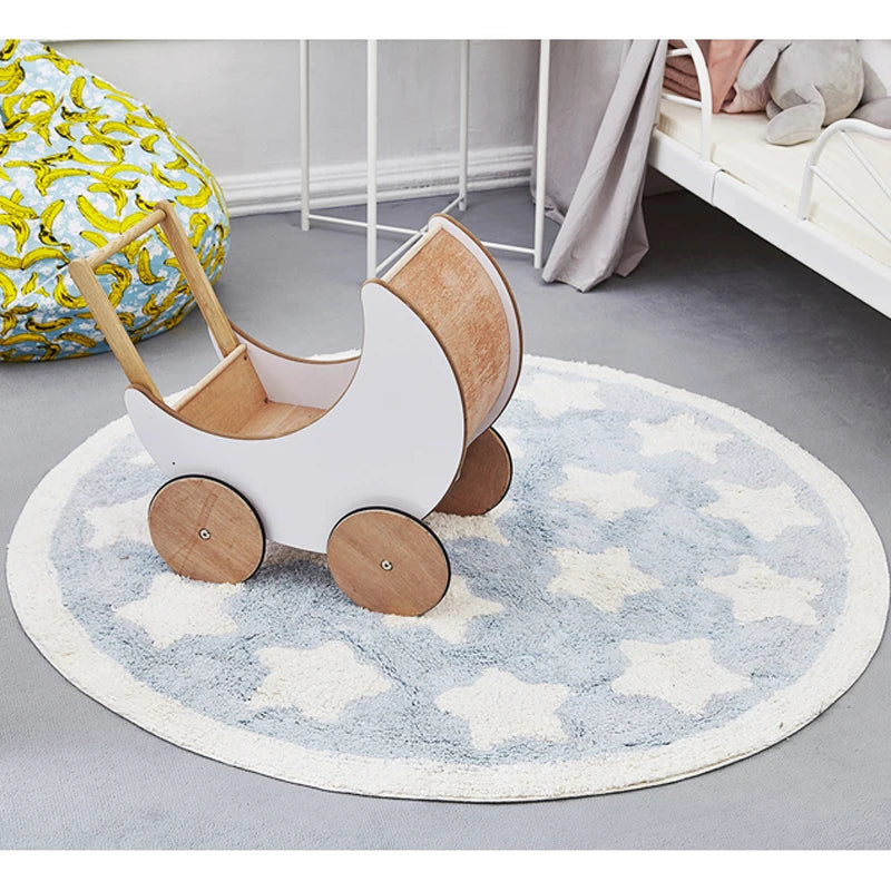 Ihomed Star Rug Tapete Infantil Round Nordic Cotton Floor Mat Kilim Soft Blue Rugs for Baby Children Kids Bedroom Living Room Decor