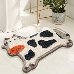 Ihomed Cow Bathroom Mat Fluffy Flocking Carpet Bath Tub Side Anti Slip Rug Floor Pad Animal Doormat Home Kids Room Nursery Decor