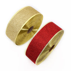 Ihomed 200cm*6.3cm Glitter Decorative Ribbons Red Silver Gold Ribbon With Iron Wire Christmas Decoration Ribbons for Crafts Bows