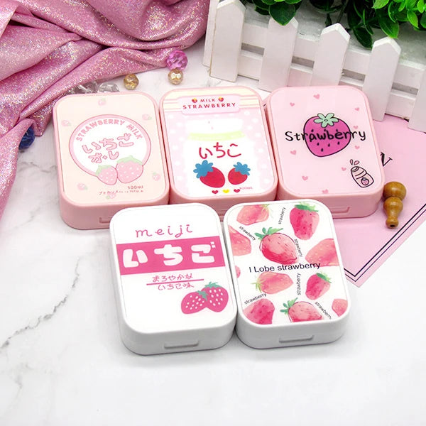 Ihomed Strawberry Contact Lens Case with Stick Mirror Set Contact Lens Partner Container Storage Holder Random color