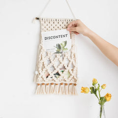 Ihomed Macrame Organizer Wall Decor Hanging Tapestries Magazine Book Flower Display Holder for Home Apartment Dorm Room Decoration