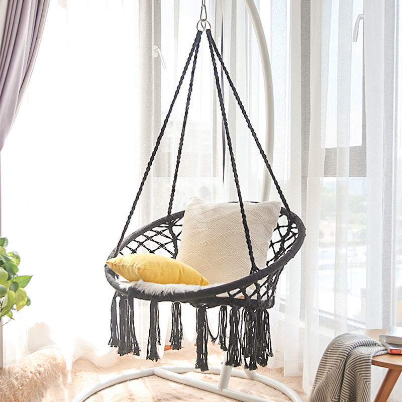 small bedroom ideas INS Nordic Style Net Red Hanging Basket Outdoor Cotton Rope Hanging Chair Balcony Cradle Chair Indoor B &amp; B Tassel Swing