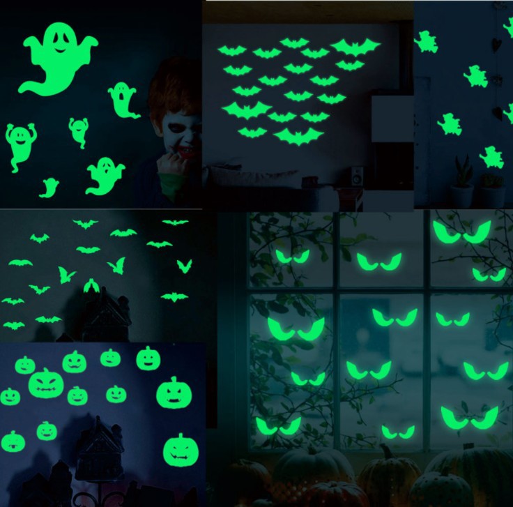 front porch halloween ideas Halloween Carved Luminous Stickers Blood-Absorbing Bat Witch Pumpkin Ghost Peeping Eyes Holiday Decorative Fluorescent Stickers