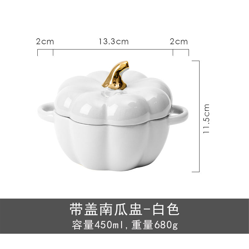 autumn decorating Ceramic Bowl with Lid Stew Bowl Pumpkin Bowl Household Kitchen Children's Soup Bowl Steamed Egg Salad Bowl Tableware Rice Bowl Logo