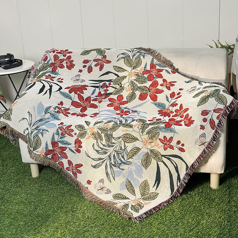 apartment decor inspiration Household Flower Sofa Blanket Polyester Cotton 130 * 160cm with Tassels Four Seasons Universal Recliner Blanket Coffee Table Tablecloth