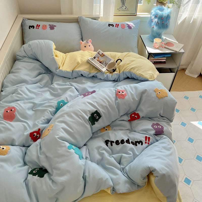 New Style Fresh Towel Embroidery Kit Skin-Friendly Washed Cotton Cute Cartoon Four-Piece Set Girl's Heart Kit