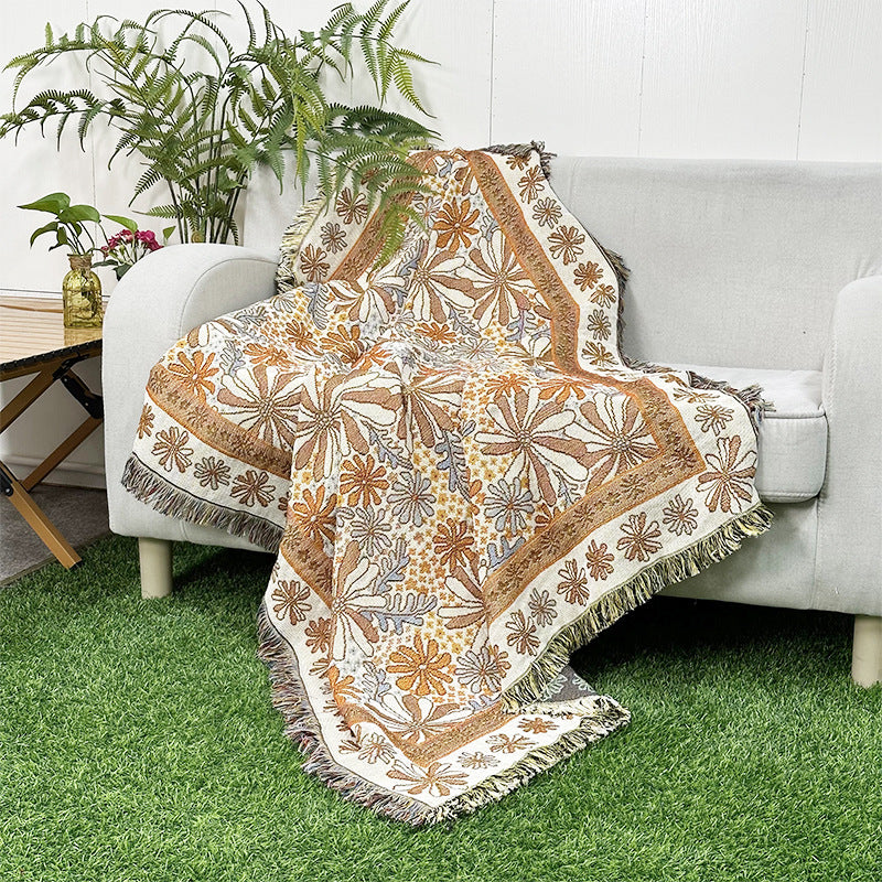 apartment decor inspiration Household Flower Sofa Blanket Polyester Cotton 130 * 160cm with Tassels Four Seasons Universal Recliner Blanket Coffee Table Tablecloth