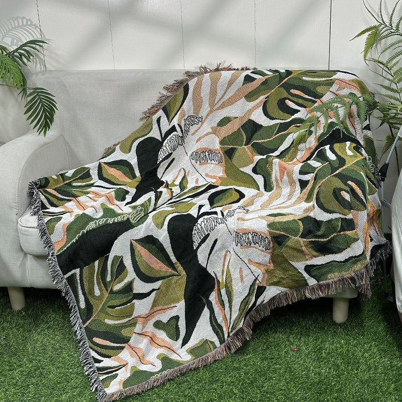 apartment decor inspiration Household Flower Sofa Blanket Polyester Cotton 130 * 160cm with Tassels Four Seasons Universal Recliner Blanket Coffee Table Tablecloth