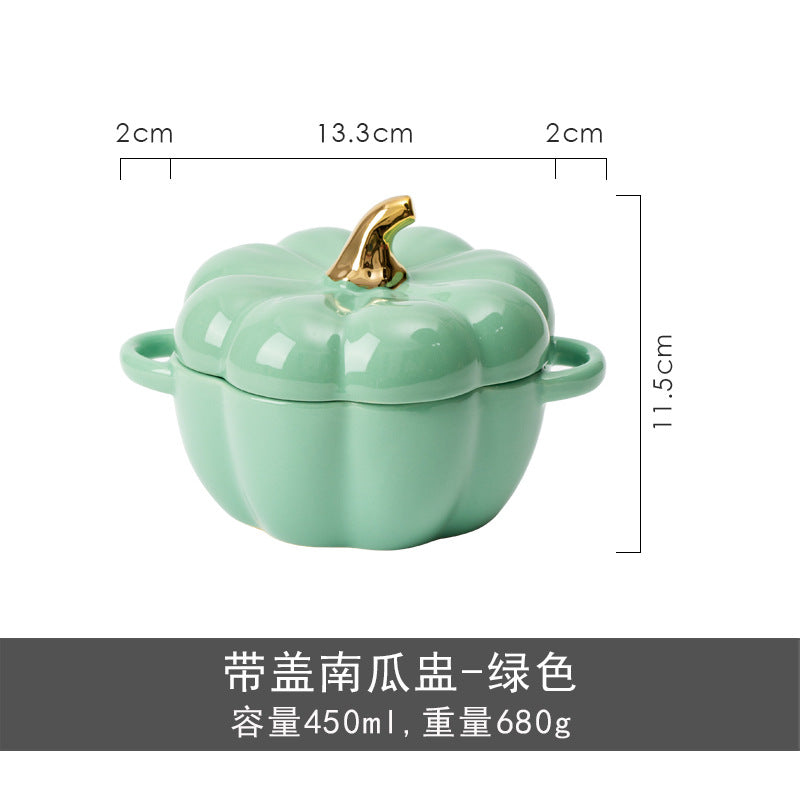 autumn decorating Ceramic Bowl with Lid Stew Bowl Pumpkin Bowl Household Kitchen Children's Soup Bowl Steamed Egg Salad Bowl Tableware Rice Bowl Logo