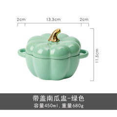 autumn decorating Ceramic Bowl with Lid Stew Bowl Pumpkin Bowl Household Kitchen Children's Soup Bowl Steamed Egg Salad Bowl Tableware Rice Bowl Logo