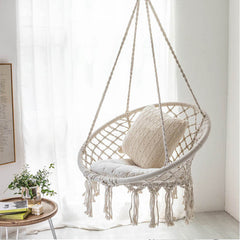 small bedroom ideas INS Nordic Style Net Red Hanging Basket Outdoor Cotton Rope Hanging Chair Balcony Cradle Chair Indoor B &amp; B Tassel Swing