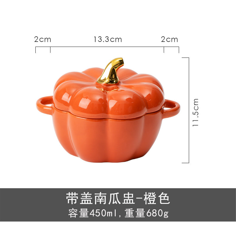 autumn decorating Ceramic Bowl with Lid Stew Bowl Pumpkin Bowl Household Kitchen Children's Soup Bowl Steamed Egg Salad Bowl Tableware Rice Bowl Logo