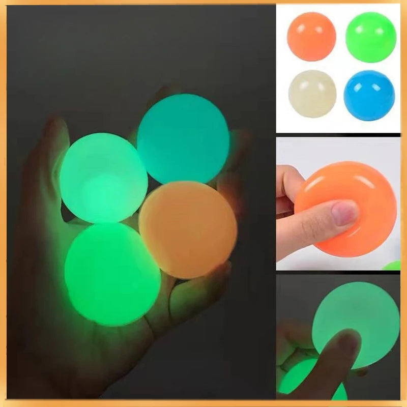 Ihomed 10/5Pcs Luminous Sticky Ball Glow in The Dark Ball Throwing Indoor Decompression TPR Sticky Balls Target Ball Kids Sticky Balls