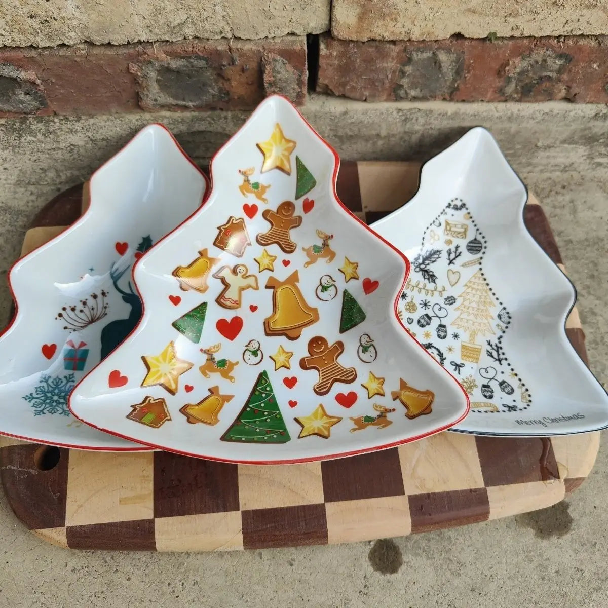 Ihomed Christmas Tree Plate Creative Ceramics Household Kitchen Acceesories Coceramic Complete Tableware Dinner Sets Home Decoration