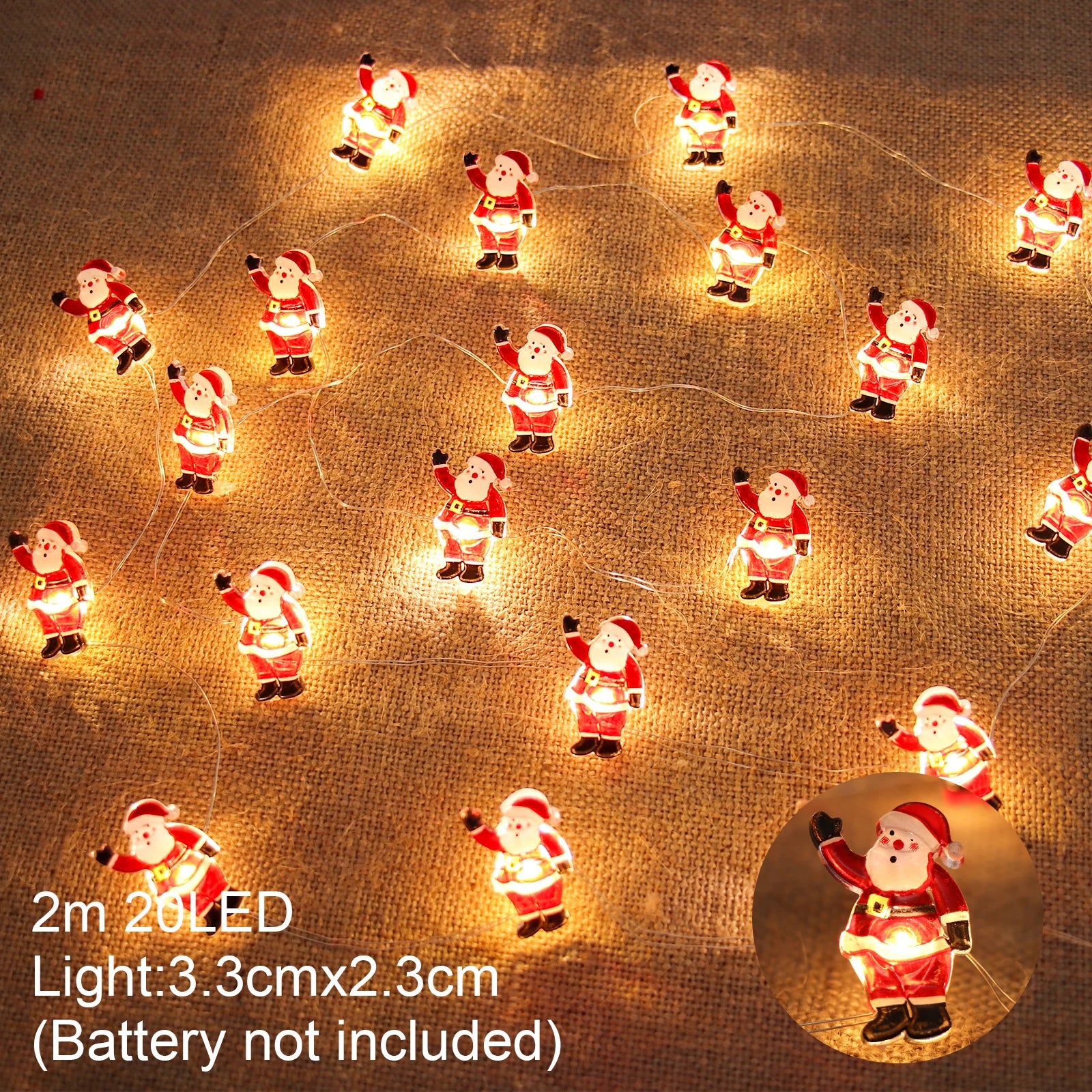 Ihomed 2M 20LED Santa Claus Snowman Elk Garland Lights String Christmas Decorations for Home 2024 Xmas Tree Ornaments Navidad New Year