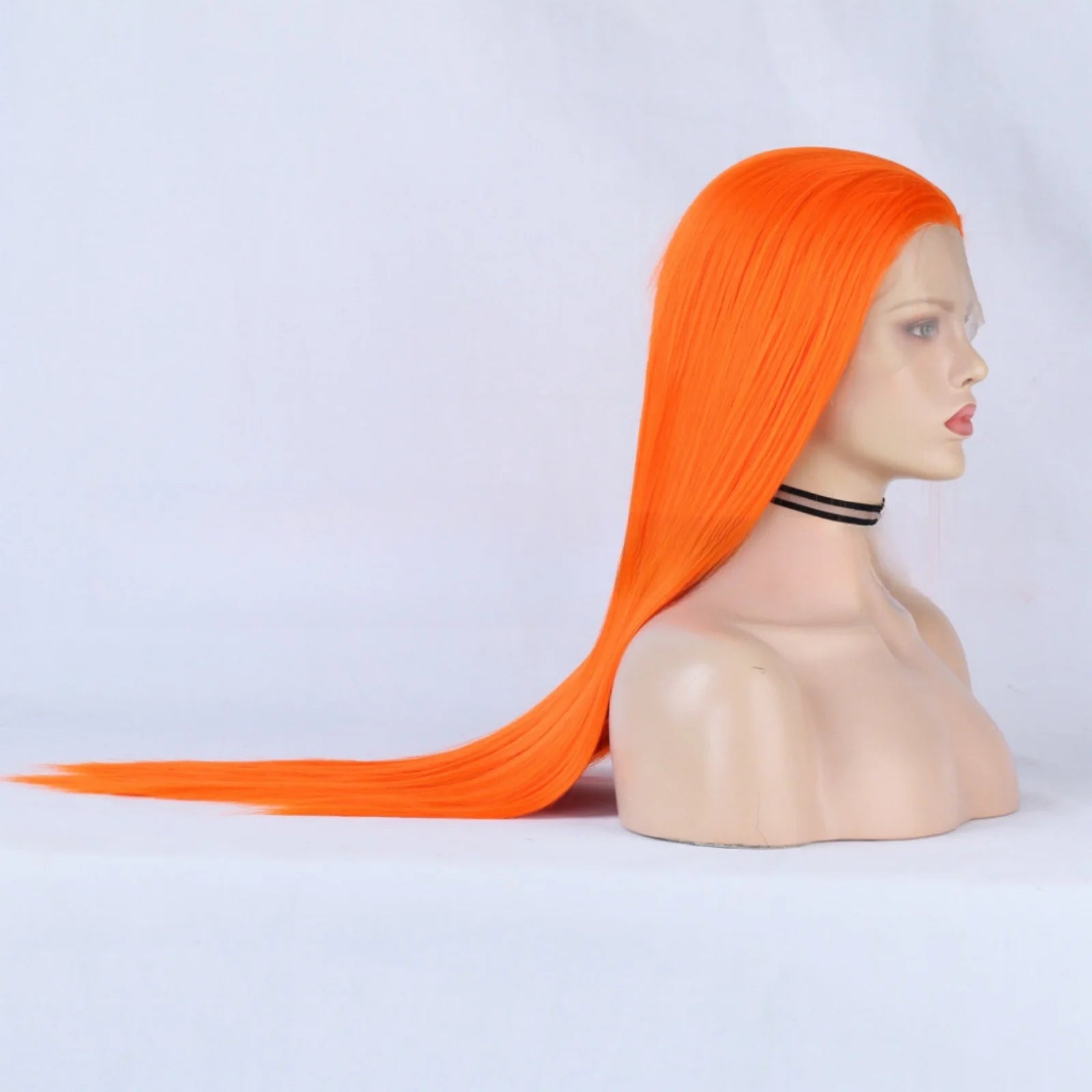 Ihomed Orange Wig Straight Synthetic Lace Front Wig Glueless Wigs for Women Party Cosplay Ready to Wear Bright Neon Hair Lace Frontal