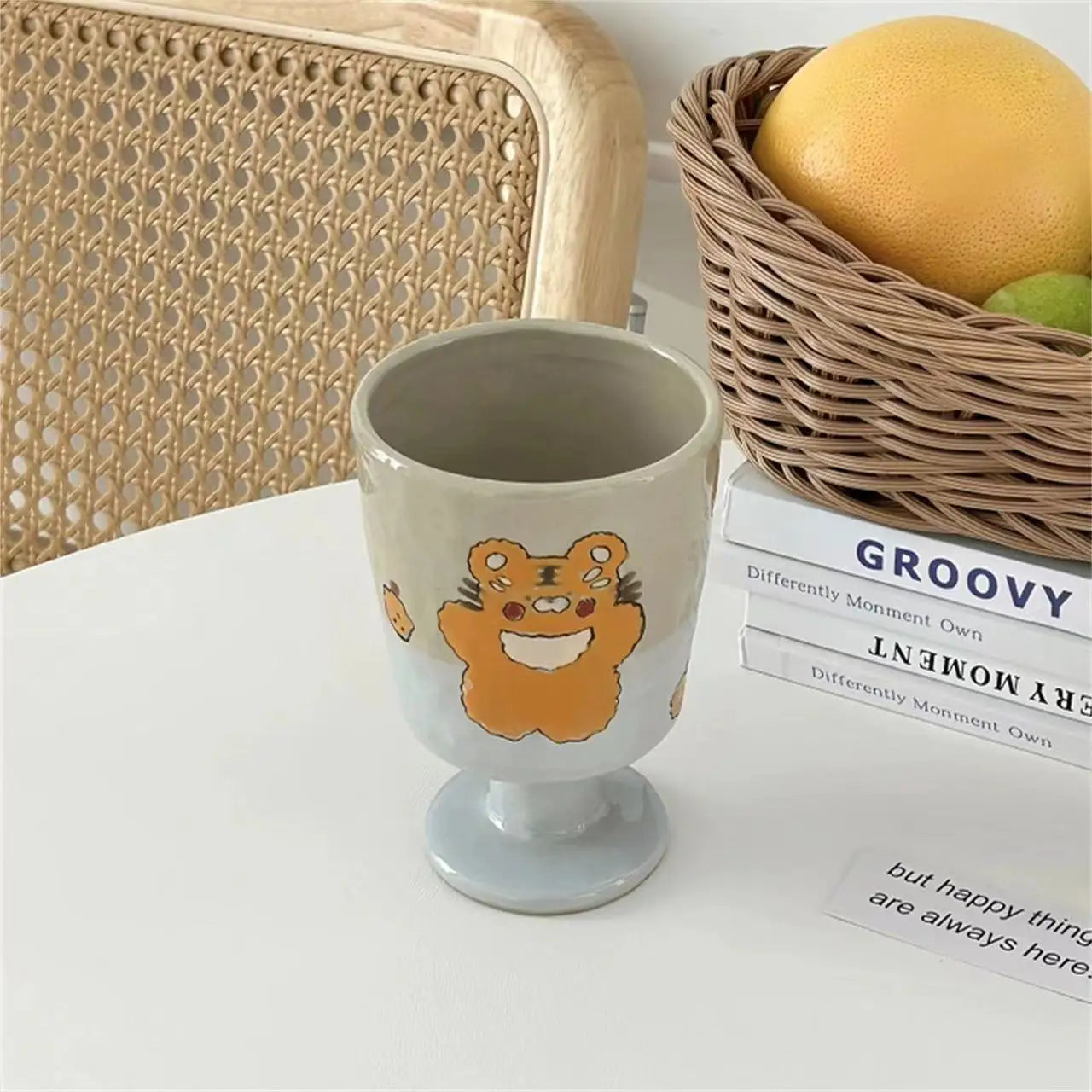 Ihomed Retro Rough Pottery Small Animal High-Value Ceramic Mug Coffee Cup High Footed Cup Design Breakfast Cup Kitchen Acceesories