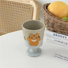 Ihomed Retro Rough Pottery Small Animal High-Value Ceramic Mug Coffee Cup High Footed Cup Design Breakfast Cup Kitchen Acceesories