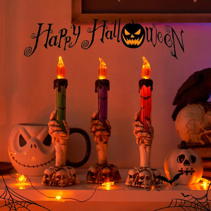 Ihomed Halloween Candles lights,Decorative Table Lamp,Skeleton Hand Lanterns, Halloween Ghost Lighting,for Party Haunted House Decor