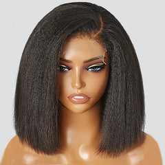 Ihomed 12A Glueless Wigs Kinky Straight Short Bob Wigs 13x4 HD Transparent Lace Frontal Wigs Human Hair Brazilian Yaki Straight Bob Wig