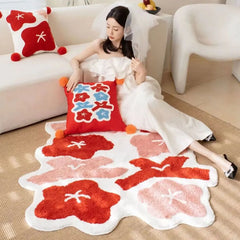 Ihomed Bright Chinese Style Room Decoration Cute Rug Girls Bedroom Bedside Rug Unique Artistic Design Rug Suitable For Wedding Room