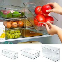 Ihomed 1pc Refrigerator Organizer Bins Stackable Fridge Food Storage Box With Handle Clear Plastic Pantry Food Freezer Organizer Tool