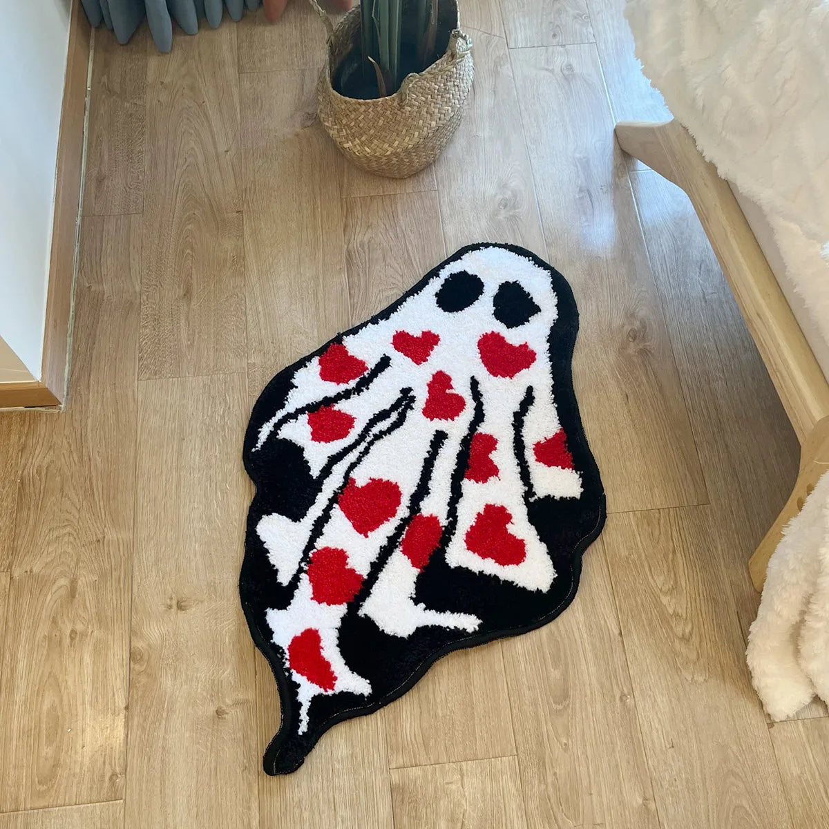 Ihomed Halloween Love Ghost Shape Flocking Rug oft Plush Shaggy Sunflower Lounge Rug Anti-slip Coffee Table Rug Gaming Chair Mat Home Decor