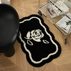 Ihomed Tufting Flower Bathroom Mat Black White Bedroom Doormat Bathmat Rug Fluffy Carpet Floor Pad Aesthetic Home Room Decor