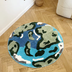 Ihomed Blue Earth Round Tufting Rug Bunny Bedroom Rug Fluffy Carpet Living Area Foot Pad Kids Room Doormat Aesthetic Home Warm Decor