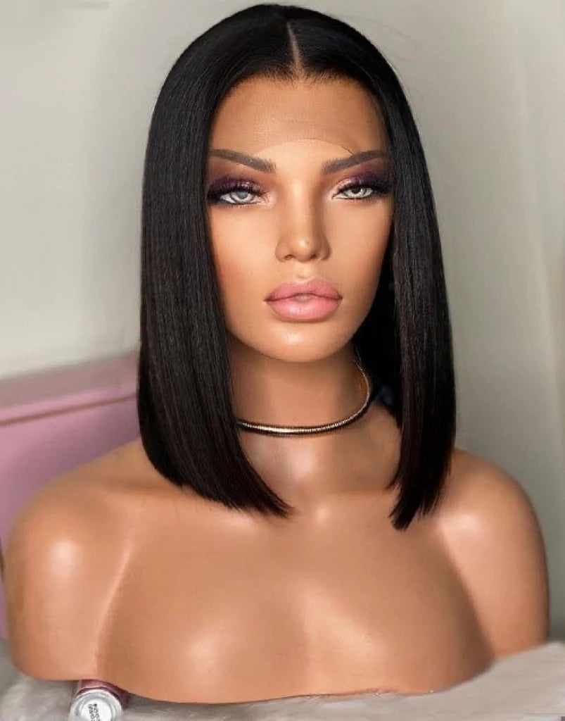 Ihomed Black Bob Wigs Short Lace Synthetic Lace Front Wig Glueless Black Hair Lace Frontal Wigs for Women Party Straight Bob Hair Wig