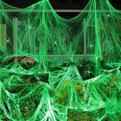 Ihomed Luminous Spider Web,Stretchy Artificial Cobweb with Fake Spiders,Halloween Decorations,Outdoor Horror Haunted House Decor Props