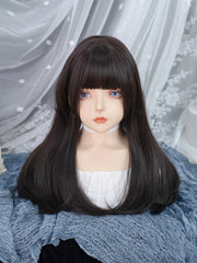 Ihomed 22Inch Black Color Hime Cut Synthetic Wigs with Bang Long Natural Straight Hair Wig for Women Daily Use Cosplay Heat Resistant