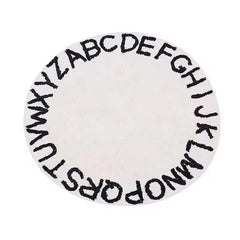 Ihomed 100cm Cool Round Tufted Bedroom Rug Soft Fluffy Letters Mat Bedside Carpet Floor Anti Slip Pad Aesthetic Home Room Decor