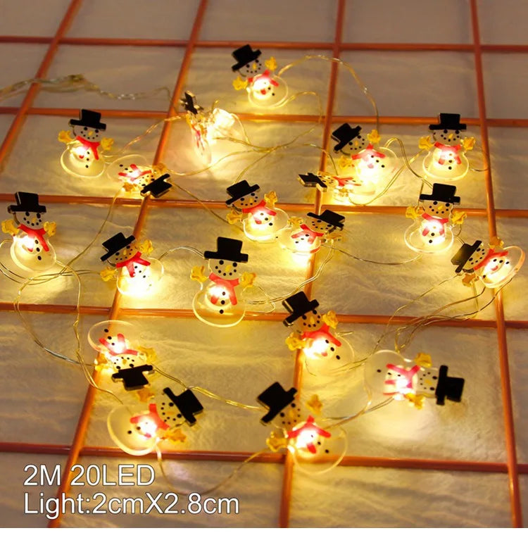 Ihomed 2M 20LED Santa Claus Snowman Elk Garland Lights String Christmas Decorations for Home 2024 Xmas Tree Ornaments Navidad New Year