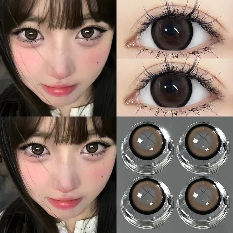 Ihomed 1Pair Natural Color Contact Lenses Large Diameter Pupils Black Eyes Brown Gray Soft Circular Lenses Makeup