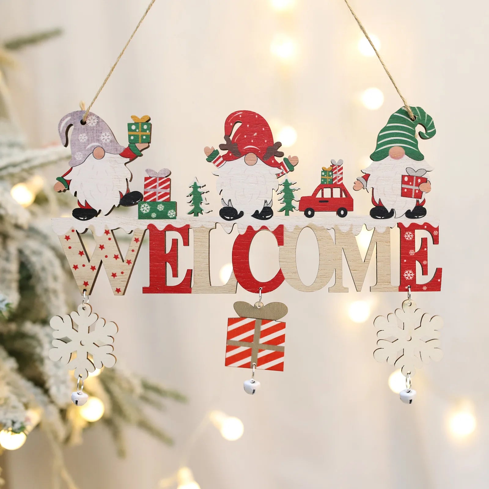 Ihomed Wooden Christmas Pendants Door Wall Xmas Decor Christmas Tree Hanging Ornaments Happy New Year 2025 Naviidad Decor For Home