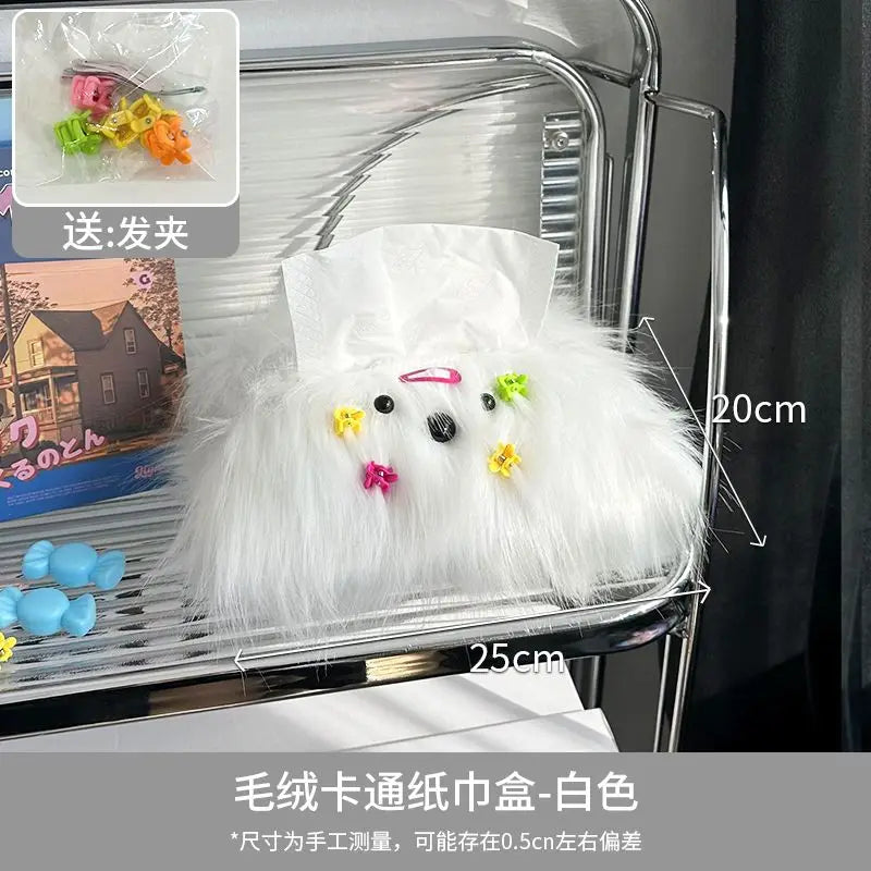 Ihomed Cute Long Hair Dog Tissue Bag Living Room Car Drawn Paper Box Bedroom Storage Bag High End Creative Tissue Box Kitchen Deco